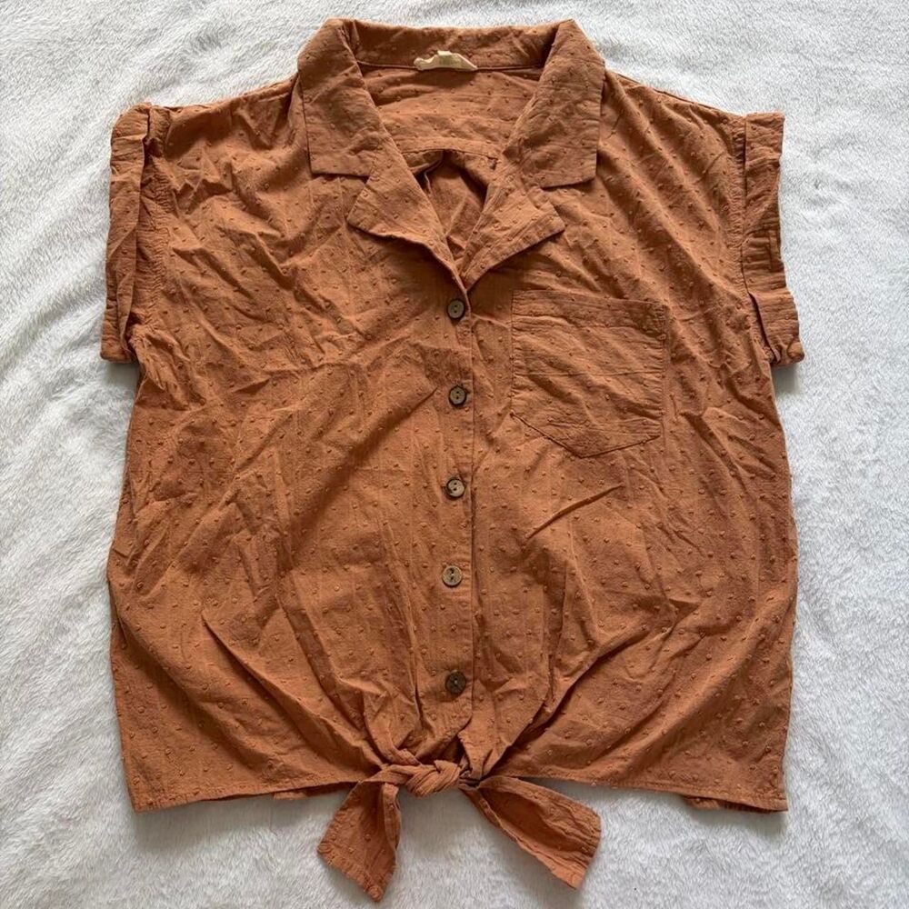 Entro Button Up Tie Front Blouse Women's L Preppy Collared Workwear Office Siren